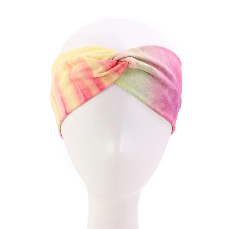 

New Fashion Women Sport Cotton Wide Tie-Dye Headband Durable Colorful Sweat Absorb Headwrap Fitness Running Stretchy Turban
