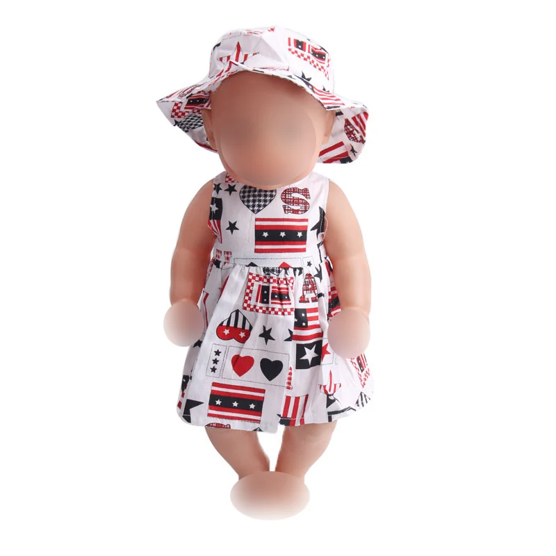 

43 cm baby dolls dress newborn Summer print dress + sun hat Baby toys skirt fit American 18 inch Girls doll f218
