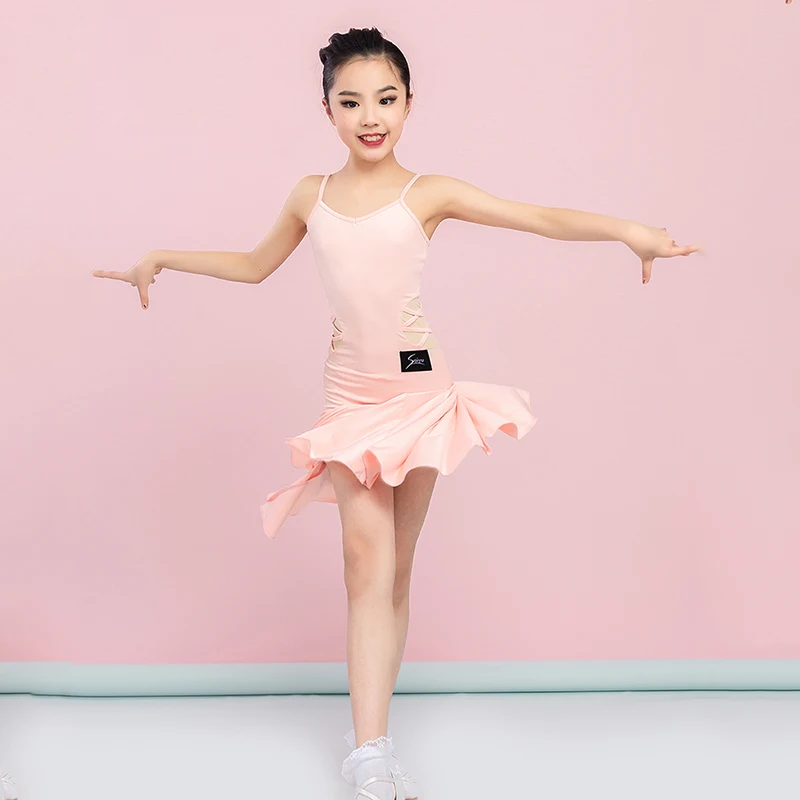 

Latin Dance Dresses Kids Girls Summer Practice Suspender Black Dress Latin Competition Dress Samba Performance Costumes 120-175