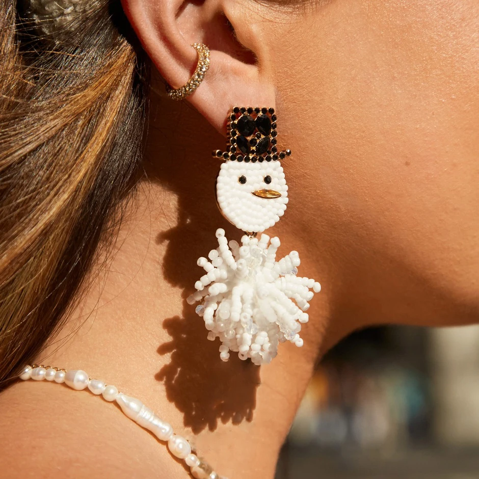 Женские Висячие серьги Ladyfirsy милые рождественские с кисточками в виде снеговика