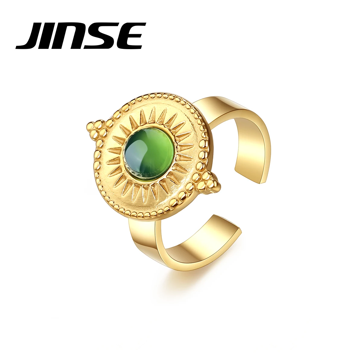 

Jinse New Adjustable Turquoise Ring for Women Fashion Jewelry Anniversary Gold Color Stainless Steel Sun Bague Femme Bijoux Gift