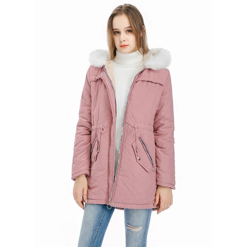

Winter Coat Women Beige 7 Colors M-3XL Plus Size 2020 New Cotton Jackets Fashion Black Thick Fur Collar Hooded Warmth Tops JD975