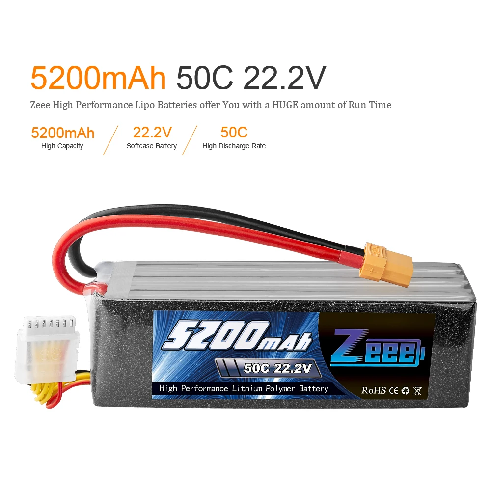 Zeee RC LiPo батарея 50C 5200mAh 22,2 V 6S XT90 LiPo батарея с XT60 EC5 для RC вертолета автомобиля лодки самолета квадрокоптера FPV