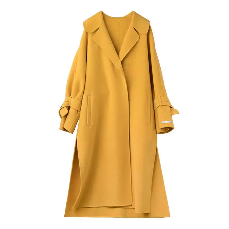 Женское весенне-зимнее двустороннее 100% шерстяное пальто ручной работы