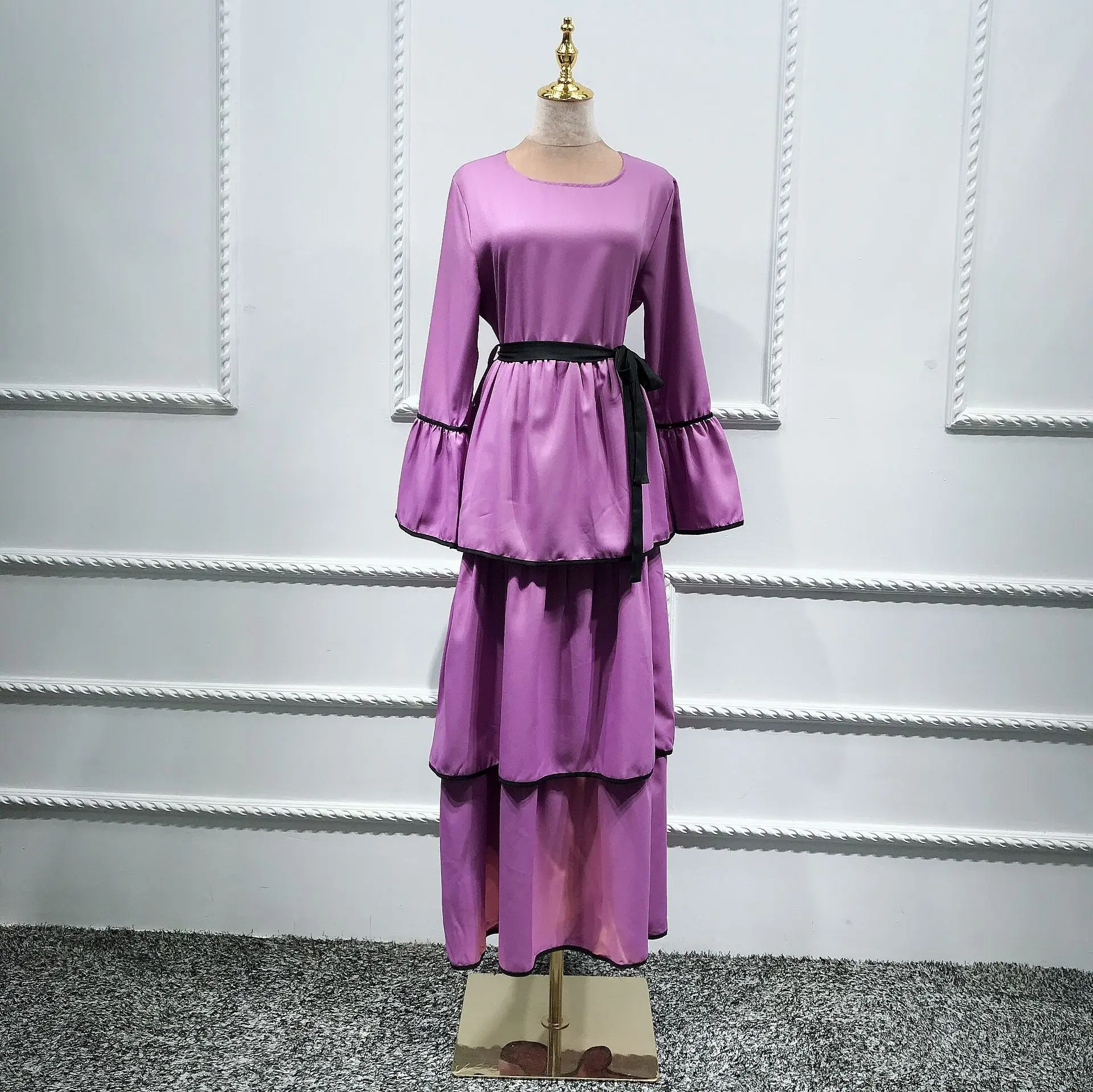 Фиолетовый Abaya Турция исламский, Арабский мусульманский хиджаб длинное платье Caftan Дубай платья-кафтаны Tesettur Elbise Vestidos одеяние мусульмане Longue - Цвет: Фиолетовый