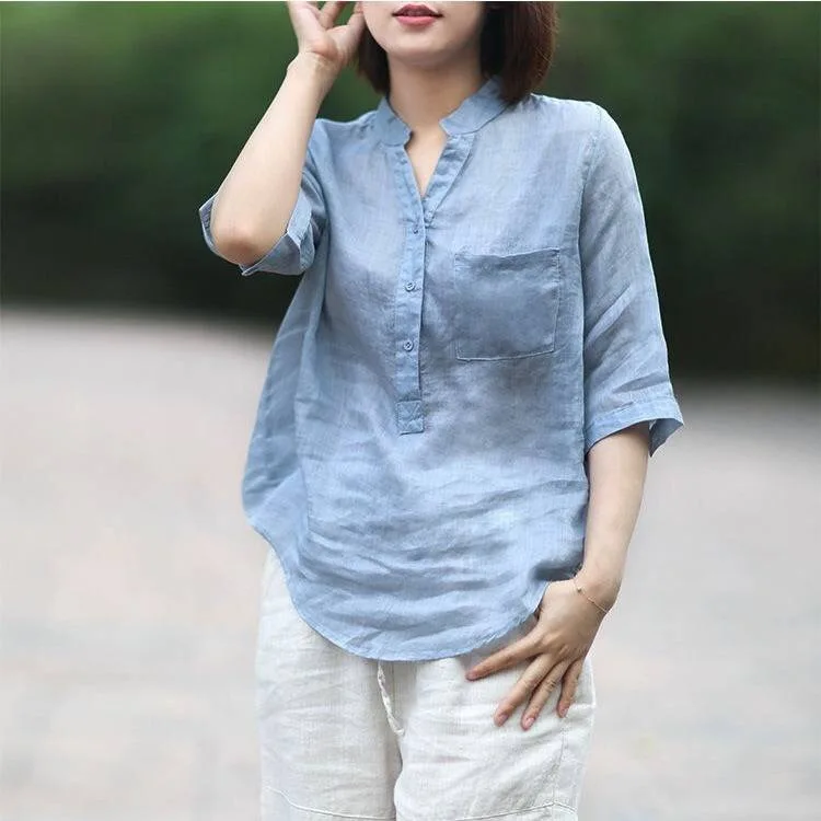 

New Women Blouses Shirts Minimalist Single-breasted Female Blue Shirts 2020 Spring Summer Tops Oversized