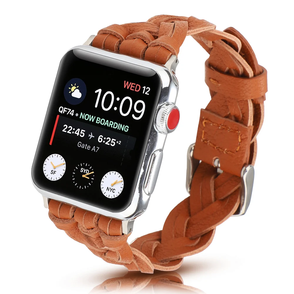 

Woven Design Leather Strap for Apple Watch Band Series 7 6 SE 5 4 3 Bracelet 41mm 45mm 40mm 44mm 38mm 42mm for iWatch Wrist Belt