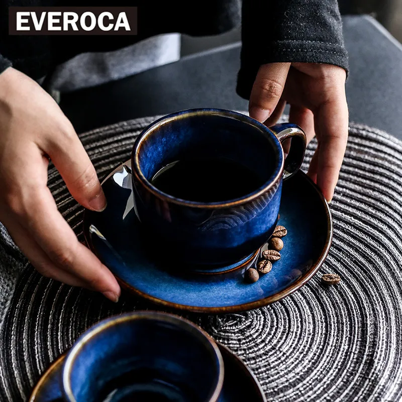 

European Style Coffee Cup and Saucer Set Household Afternoon Tea Tea Set Ceramic Coffee Cup and Saucer Kiln Change Cup Set