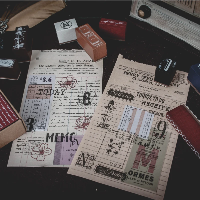 Винтажные штампы набор неделя/письмо/тег/растения/цветы деревянные и резиновые