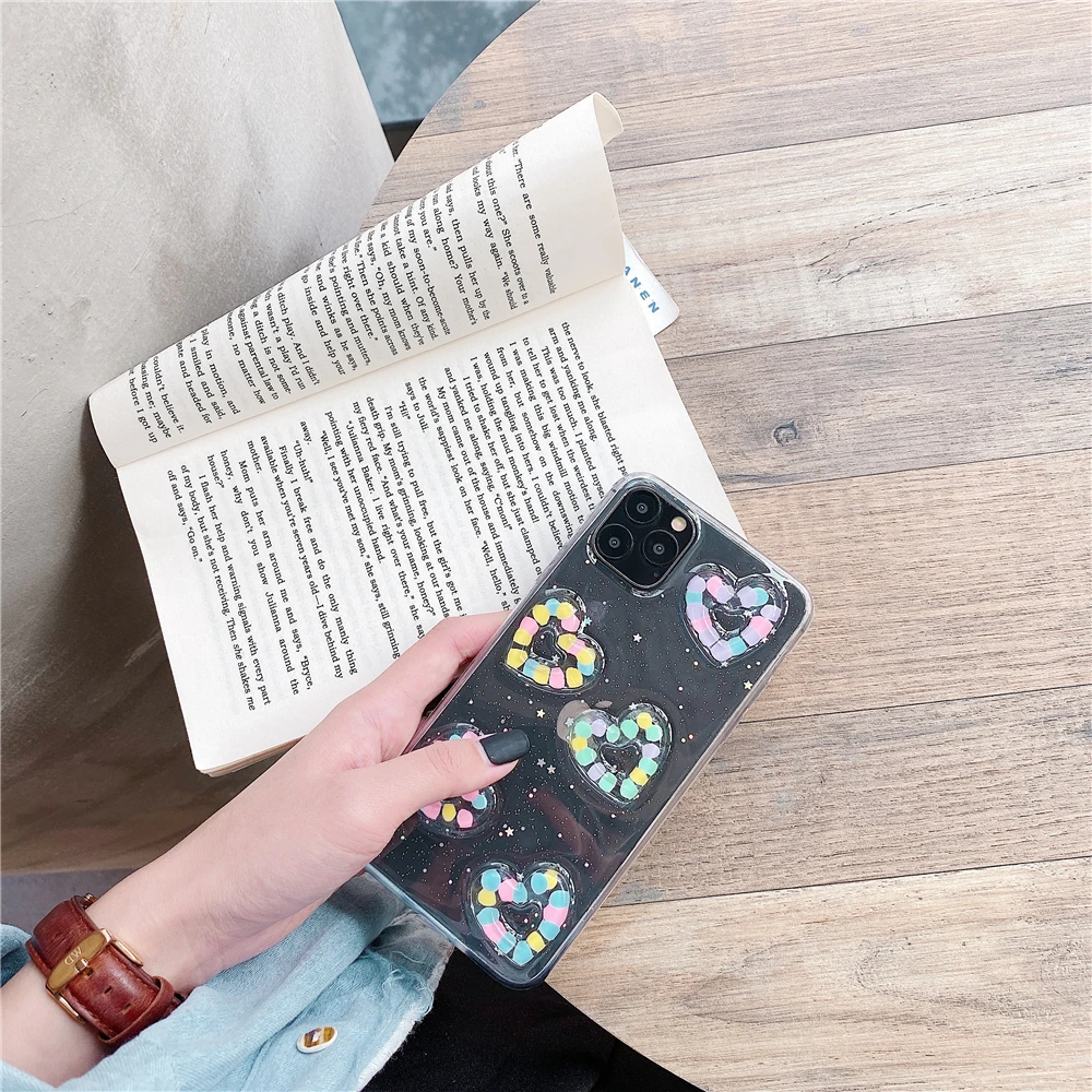 Прозрачный чехол 3D Love Heart для iPhone 11 Pro Xs Max XR X 8 7 6 6S Plus тонкая мягкая задняя крышка из