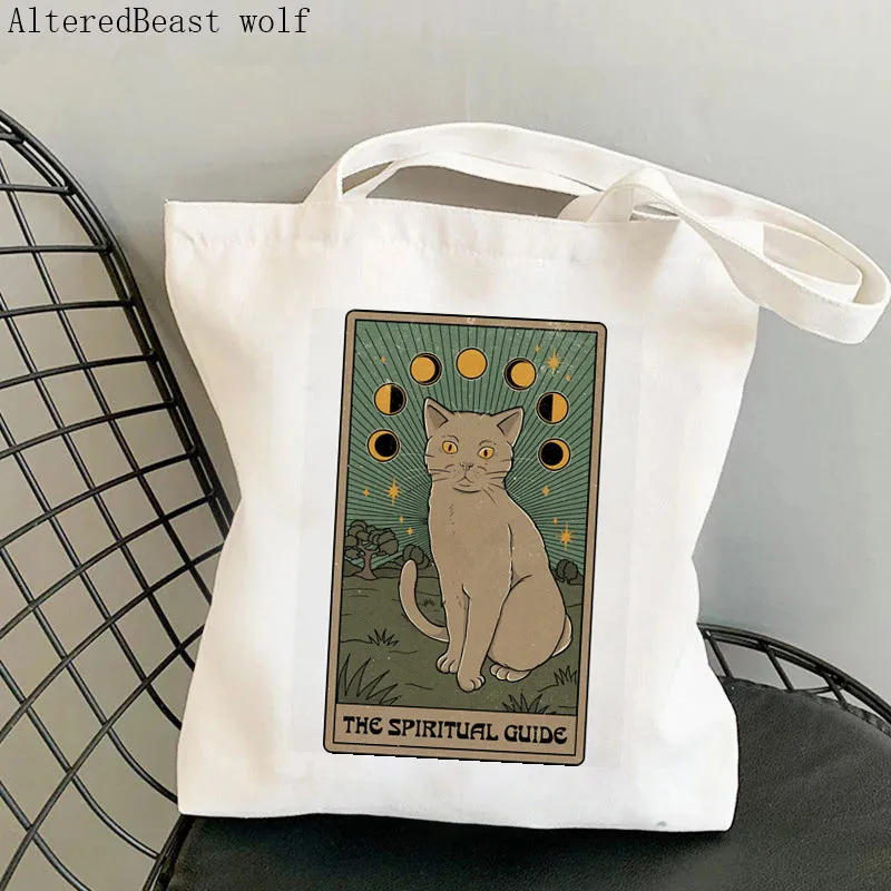 

Women Shopper bag The Spiritual Guide cat Tarot Bag Harajuku Shopping Canvas Shopper Bag girl handbag Tote Shoulder Lady Bag