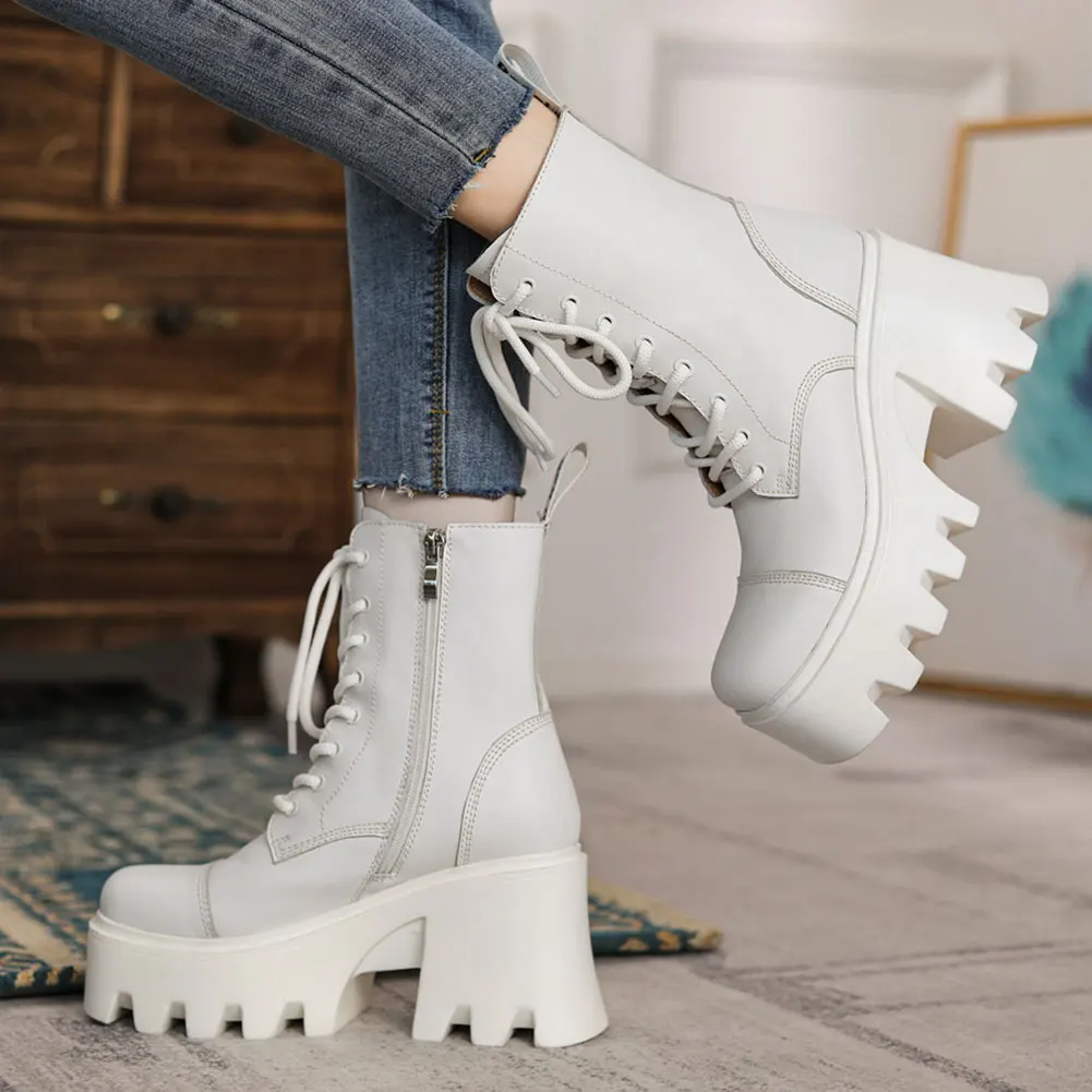 

Женские ботильоны на высокой платформе GIGIFOX, черные ботинки из натуральной кожи на массивном каблуке, на молнии, в готическом стиле, для улиц...