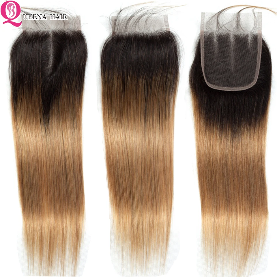 Ombre Bundles with Closure Frontal 1B/27 Blonde Straight Human Hair With Peruvian 3/4 | Шиньоны и парики
