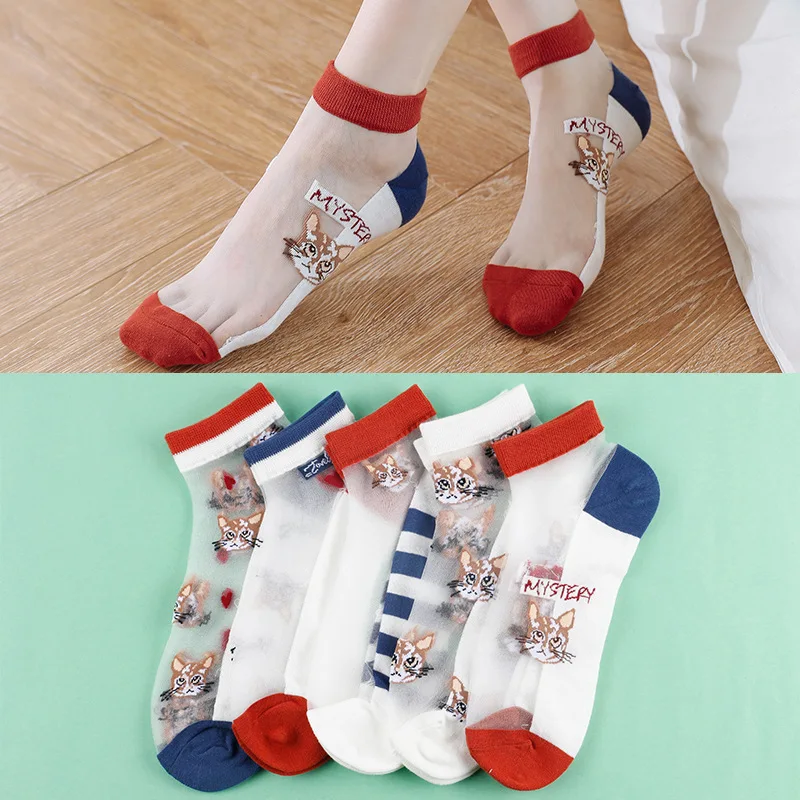 

summer socks fashion korean style women's lace Transparent short cartoon Invisible ankle no-show socks Kawaii Lot 2021 trends