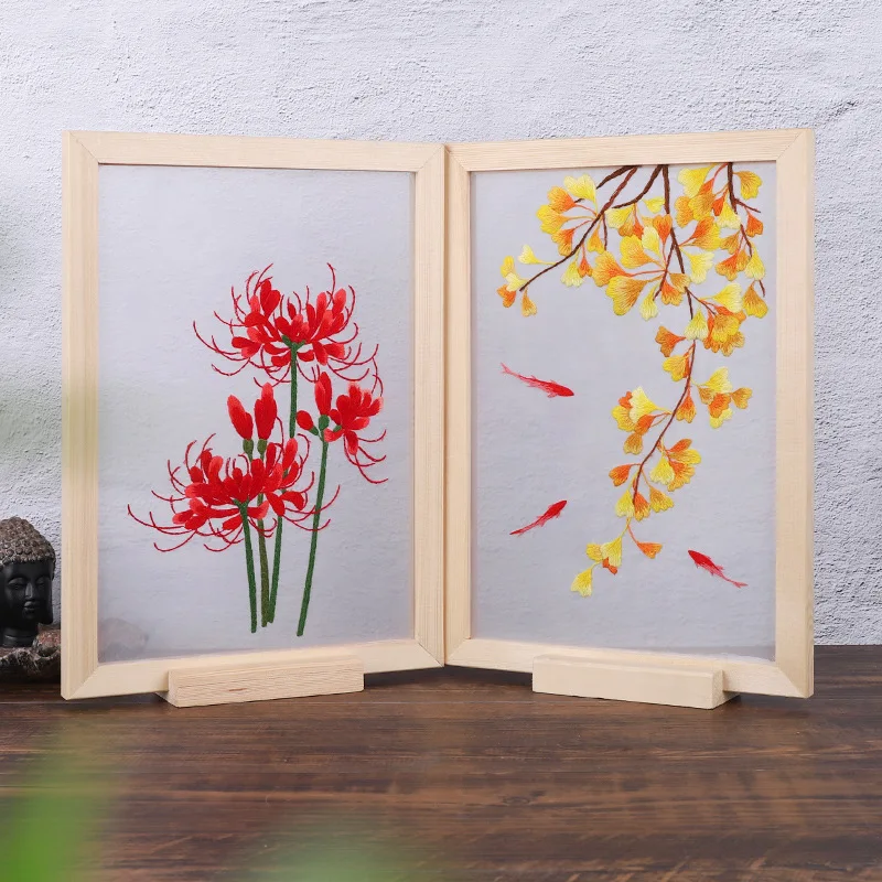

Chinese Embroidery Kit with Wooden Feame Handwork Needlework Cross Stitch Embroidery Set Flower Patterns Swing Craft Home Decor