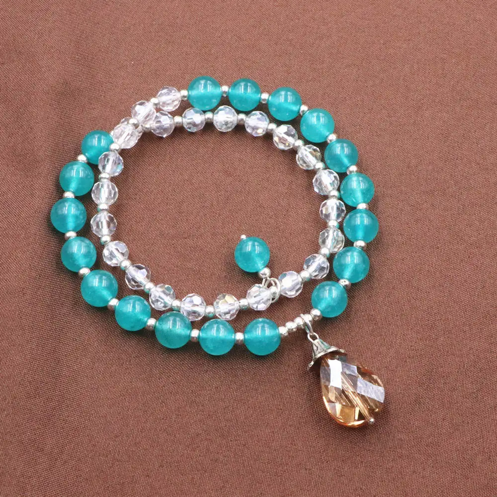 Элегантный длинный браслет ювелирное изделие 2 ряда турмалин оливковая