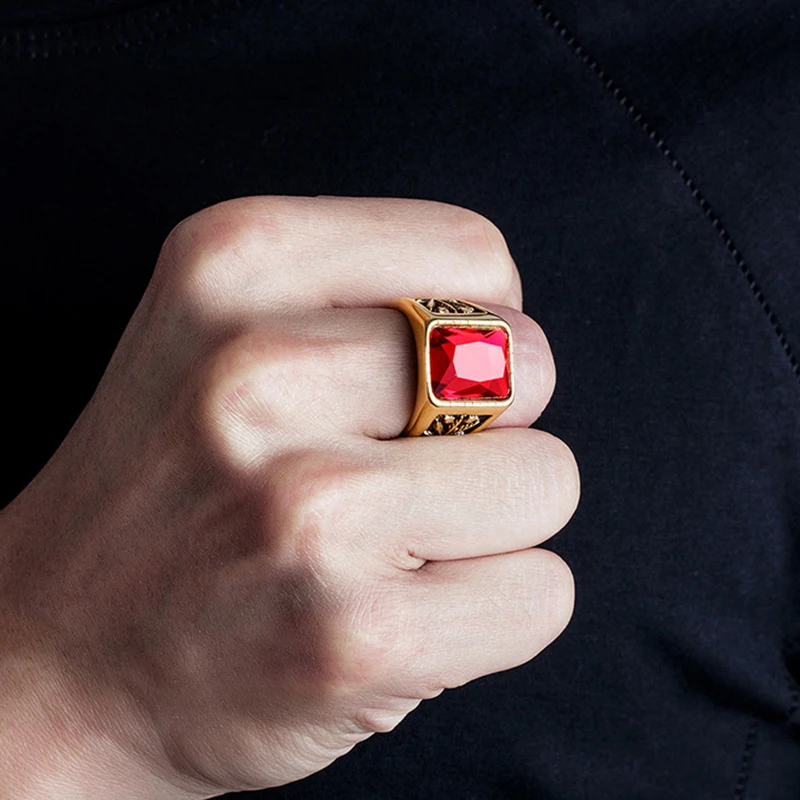 Панк Титан Сталь кольцо для Для мужчин ювелирные изделия черный камень печатка