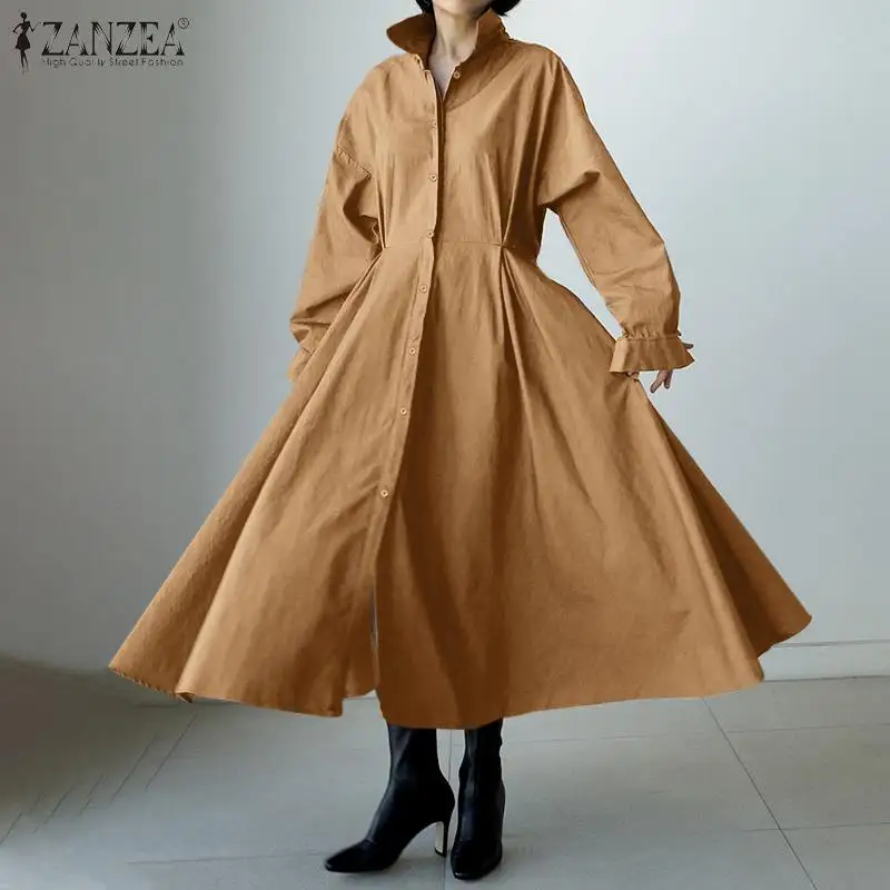 

Женское длинное платье-рубашка, элегантное однотонное ТРАПЕЦИЕВИДНОЕ ПЛАТЬЕ большого размера, осень 2021