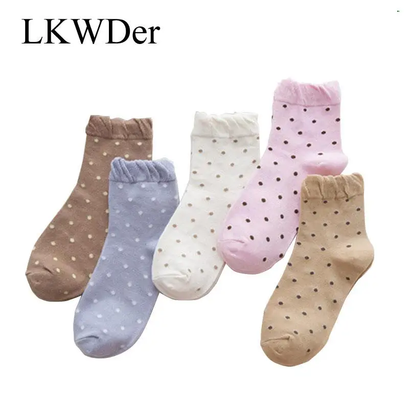 

5 Pairs Womens Loose Mouth Socks Fashion Dots Cute Girls Middle Tube Socks Cotton Casual Sock Women Ladies Female Meias Print