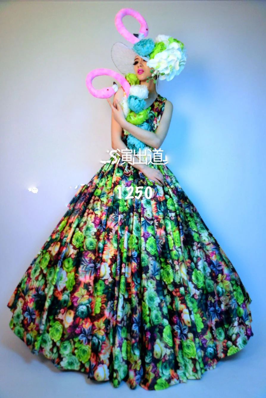 Костюм для вечевечерние, сцены, шоу, церемонии открытия, танцев, гостей, выступлений, сказочный костюм с цветами и птицами