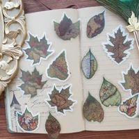 44pcs 2 material leaves shape maple leaf map style sticker scrapbooking diy gift packing label decoration tag