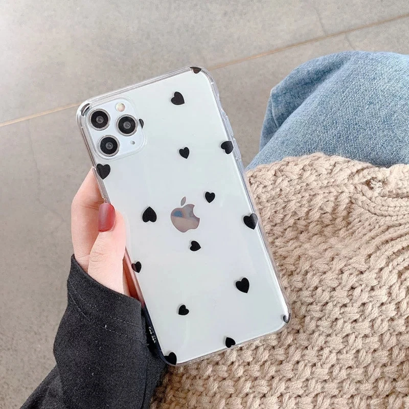 

Transparent Colors Love Heart Phone Case For iPhone 12 mini 11Pro Shockproof X XR XS Max 7 8Plus SE2020 Soft TPU Silicone Cover