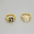 Женское Открытое кольцо с кристаллами, черное или белое Винтажное кольцо с эмалью и квадратным полумесяцем, 1 шт.