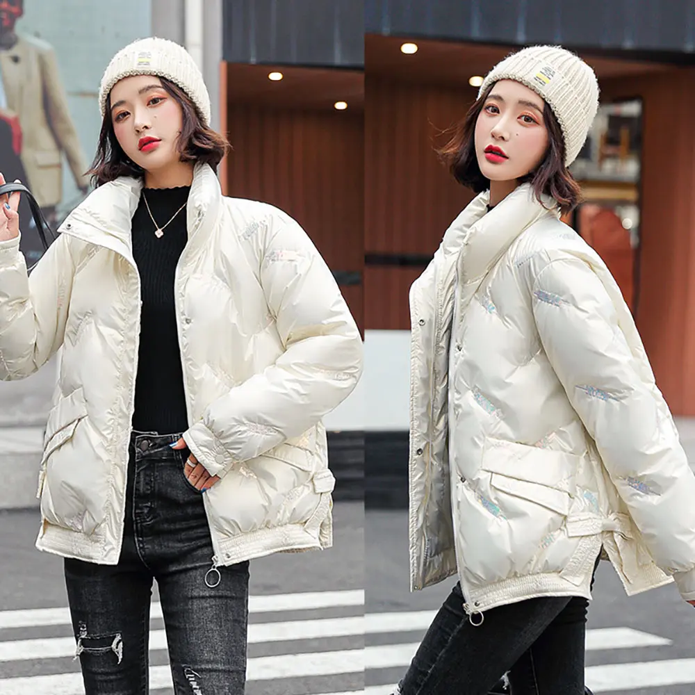 Vielleicht New Fashion Female Winter Windproof Jacket Casual Stand Collar Glossy Sequins Women Winter Parkas Short Coat Outwear