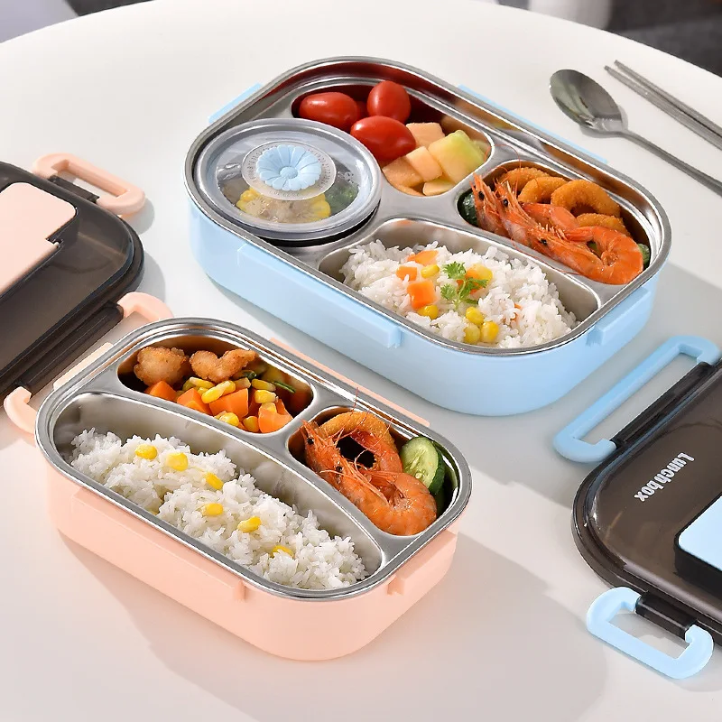 

304 Stainless Steel Lunch Boxes Office Worker Movable Compartments Microwave Food Container Storage Plastic Bento Box Dinnerware