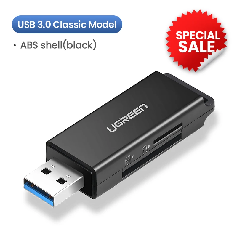 Ugreen кард-ридер USB 3,0 type C для SD Micro SD TF адаптер для ноутбуков Аксессуары OTG кардридер смарт-карта памяти SD кардридер - Цвет: USB 3.0 - ABS