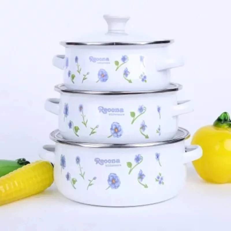 Enamel Pot with Lid Saucepan Milk Soup Noodle Cooking Small Pots for Kitchen Cookware BigCooking | Дом и сад