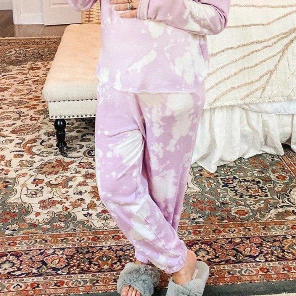 

Purple Tie Dye Lounge Wear Long Sleeve Pants Pajama Set With Plus Size Homewear Sleepwear Pajamas Women 2020 Casual Outfits