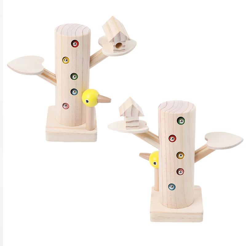 Монтессори обучающая игрушка деревянный дятел поймать червей игра для малышей
