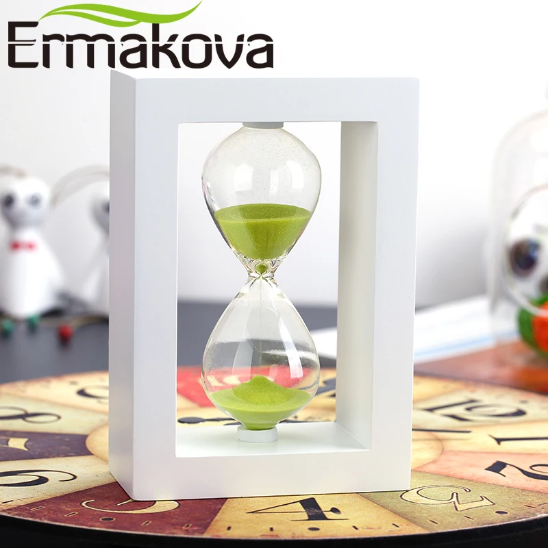 

ERMAKOVA 30 Minutes White Wooden Sand Timer Sandglass Hourglass Sand Clock Timer Clock Kitchen,Office,Schoolwork Child Gift