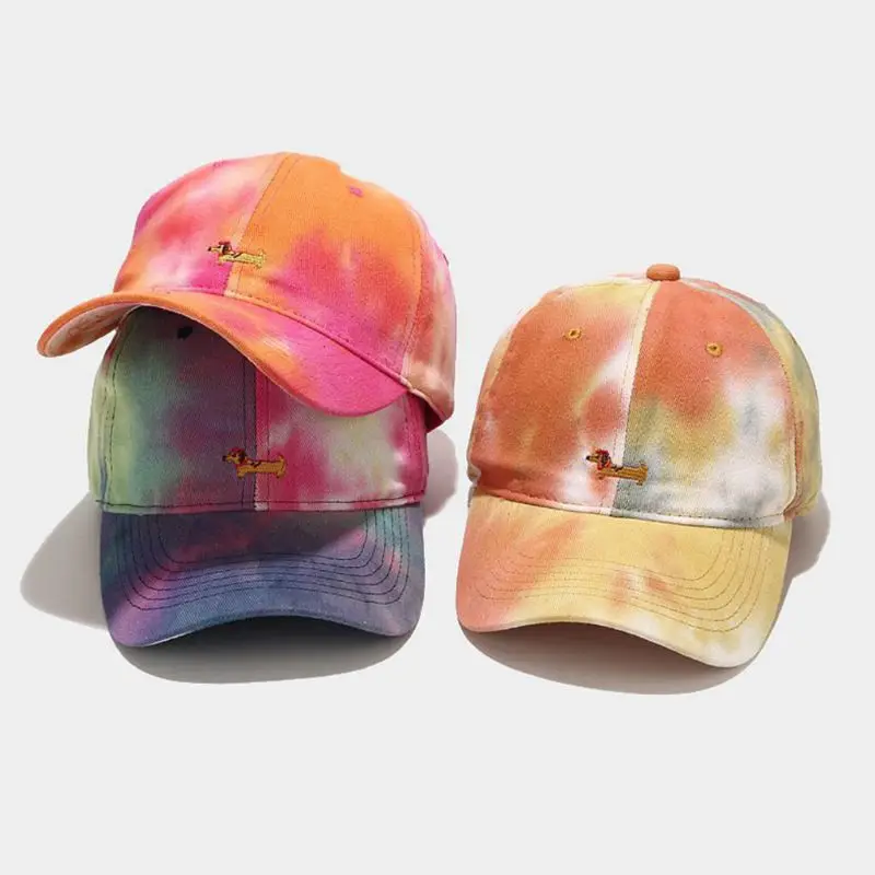 

Unisex Gradient Tie Dye Cotton Baseball Cap Puppy Dog Embroidered Snapback Hat