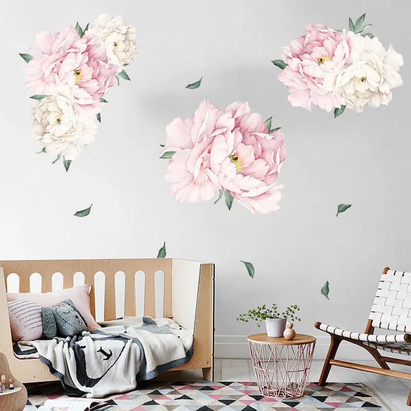 

Watercolor Flowers Wall Stickers Room Decoration Peony Rose Wall Decals Baby Nursery Living Room Bedroom PVC Removable Wallpaper