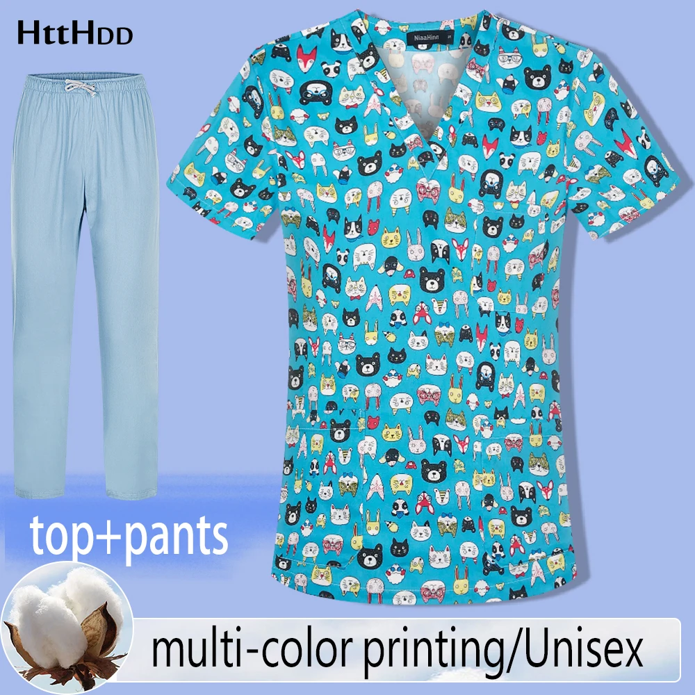 

Beauty High Quality Animal Printing Working Scrubs Tops Pet Grooming Uniforms Cartoon Beauty Salon Work Clothing Pet Uniform New
