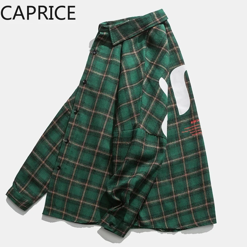 2019 зеленые клетчатые рубашки с длинными рукавами для мужчин хип-хоп повседневные