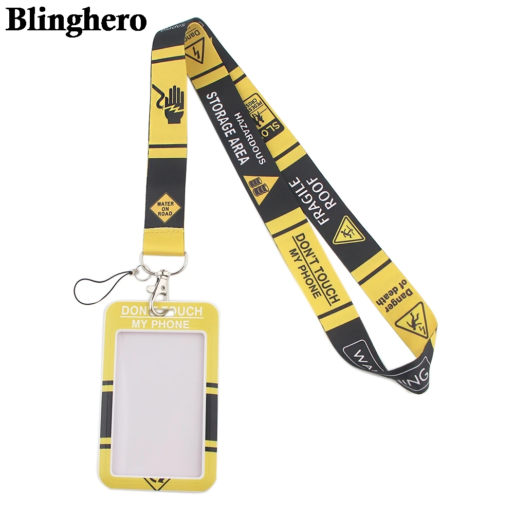 CB0192 Warning Sign Lanyard Neck Strap Badge Holder Credit Card Name ID Holder Stationery School Office Supplies