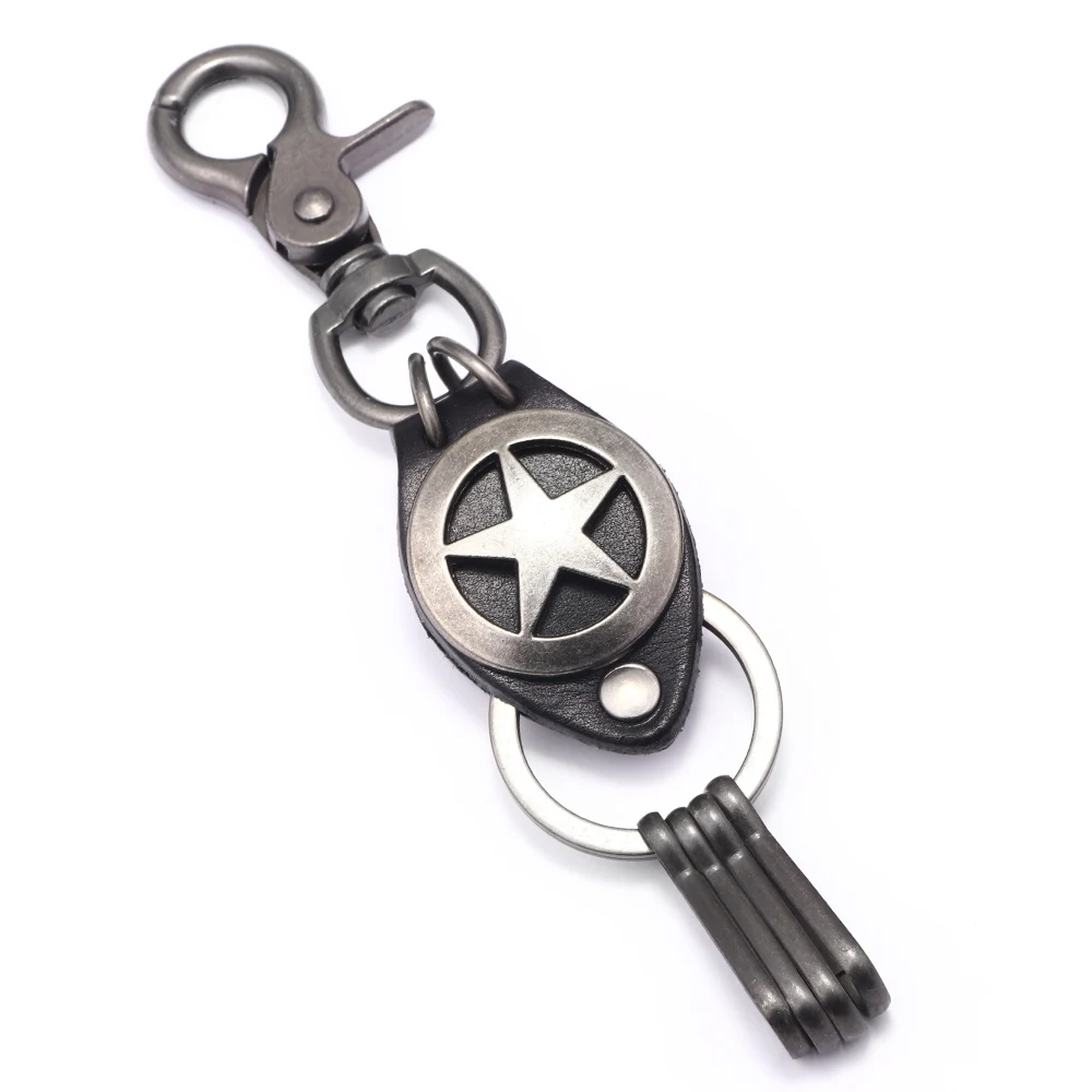ZG Shape Leather Keychain High-quality Antique Copper Pentagram for Man Women Fashion Punk Male Metal Car&ampDoor key holder | Украшения и
