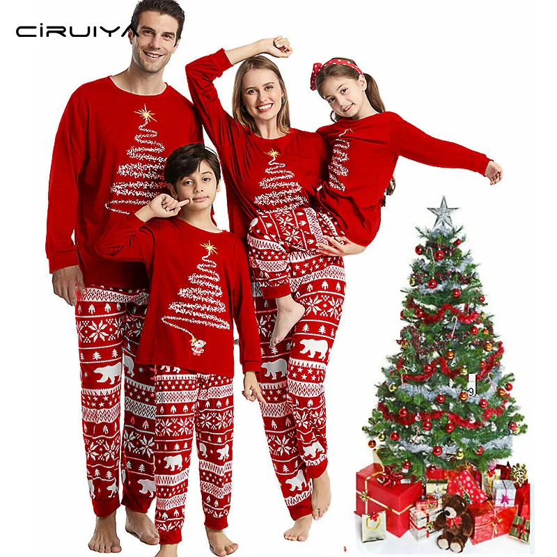 CIRUIYA Matching Christmas Pajamas Sets For Family Xmas Outfit Women's Home Wear Art Christmas Tree Sleepwear Children Clothes