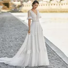 Свадебное платье-Бохо С v-образным вырезом сексуальное с открытой спиной; Robe De Mariage 2021 с кружевными аппликациями, Винтаж кружево страна торжественное платье белого цвета и цвета слоновой кости, свадебные платья