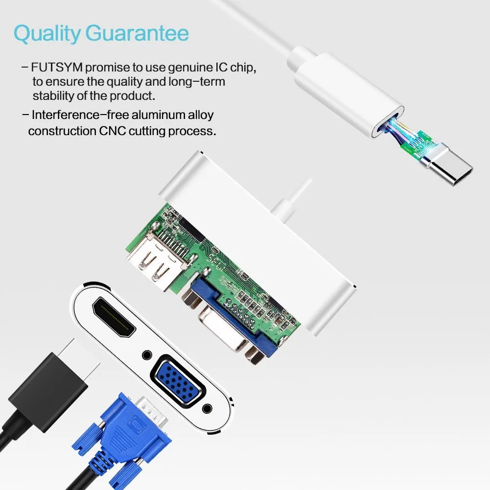 Кабель Переходник USB C на VGA HDMI совместимого адаптера 4K Тип концентратор видео