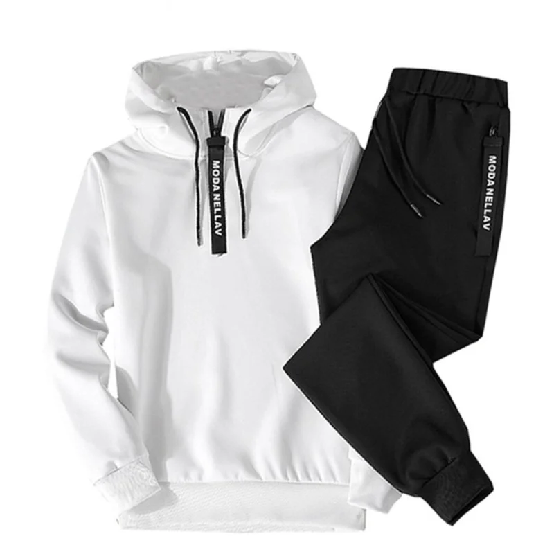 

Solid Color Men's Sportswear Sets Patchwork Zipper Tracksuit Men Spring Casual Hooded Sweatshirt Hoodies 2PC+Pants Jogging Suit