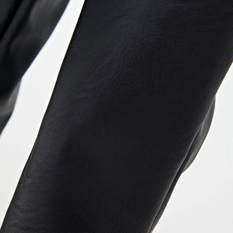 

Leather pants high waist elastic waist casual stretch skinny pencil pants PU faux leather pants casual korean trousers black