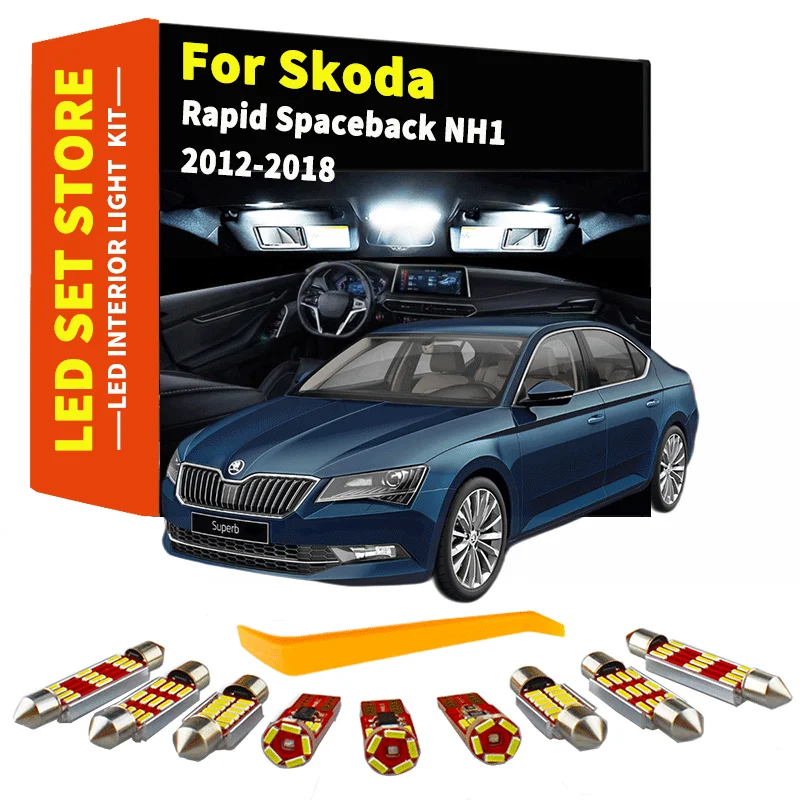 12 шт. Canbus Светодиодная лампа для освещения салона автомобиля Kit Skoda Rapid Spaceback NH1 2012