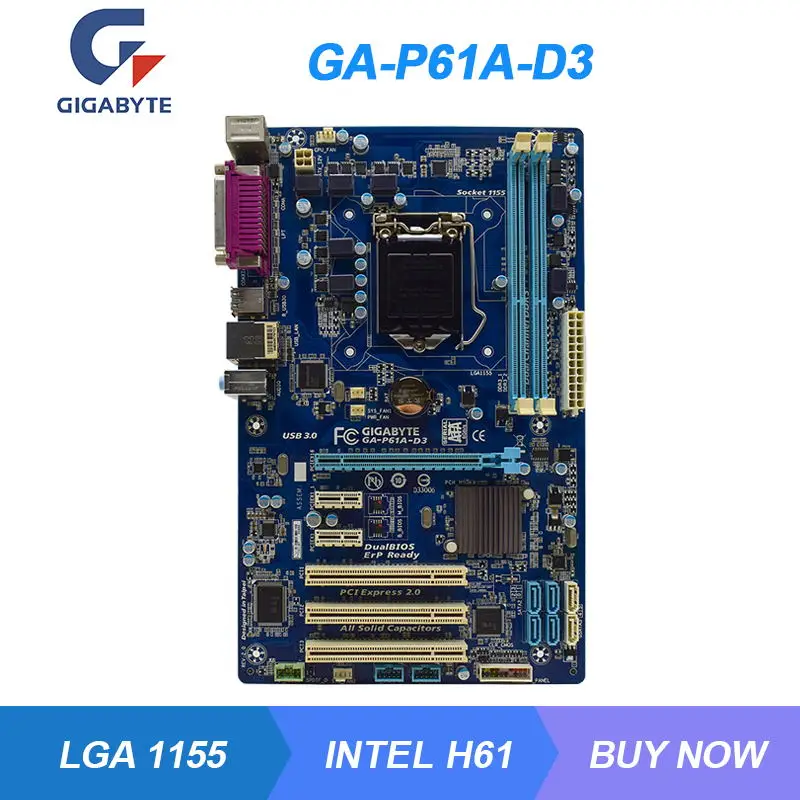 

Оригинальная материнская плата для ПК Gigabyte LGA 1155 Intel H61 DDR3 16 ГБ Core i3 i5 i7 процессоры PCI-E 3,0 X16 USB3.0 SATA3 ATX