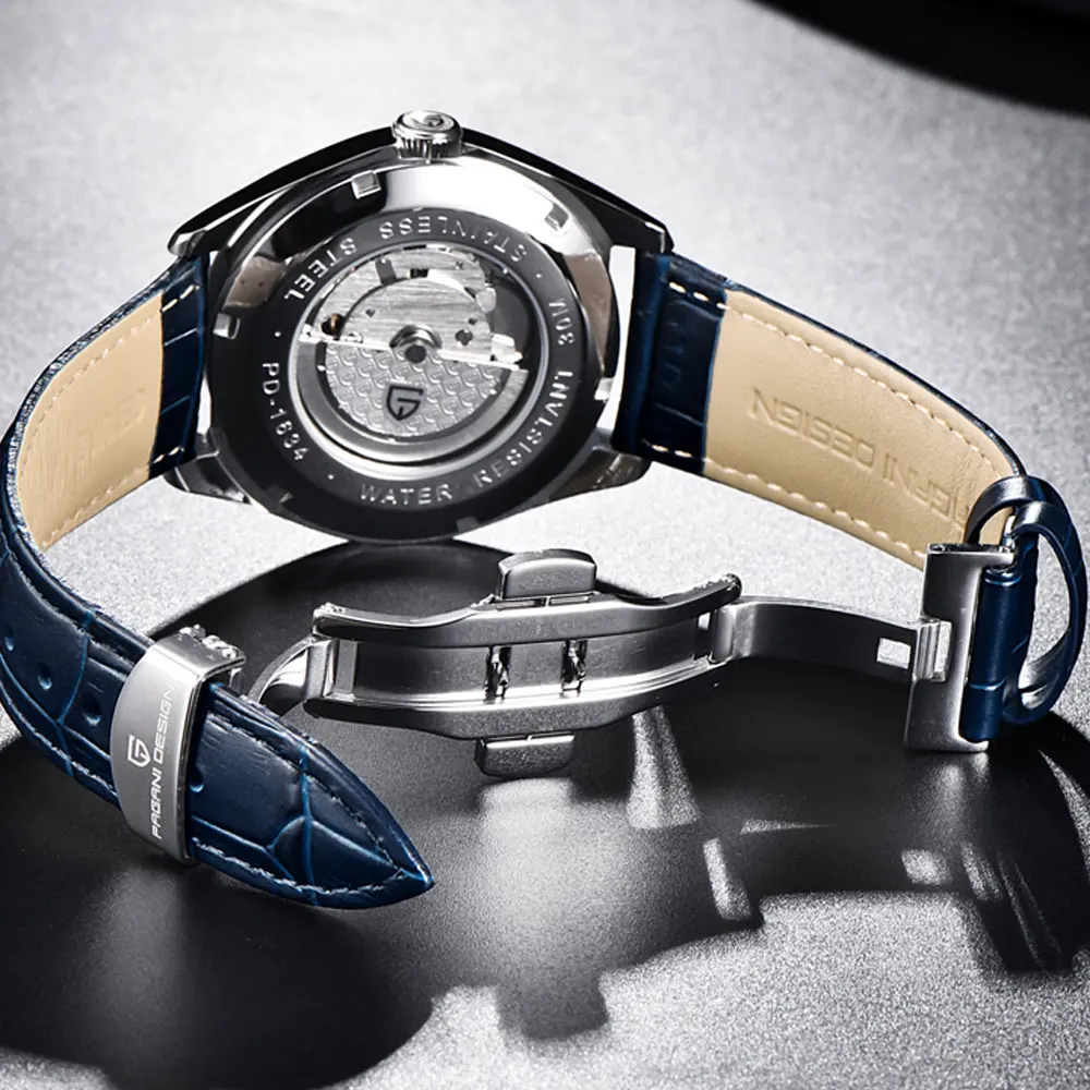 Часы Pagani мужские деловые с синим циферблатом и подсветкой 43 мм|Мужские