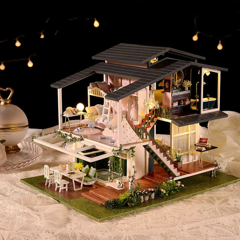 new diy big monet garden doll house wooden model miniature building furniture miniature action figure 3d manual toy for children free global shipping