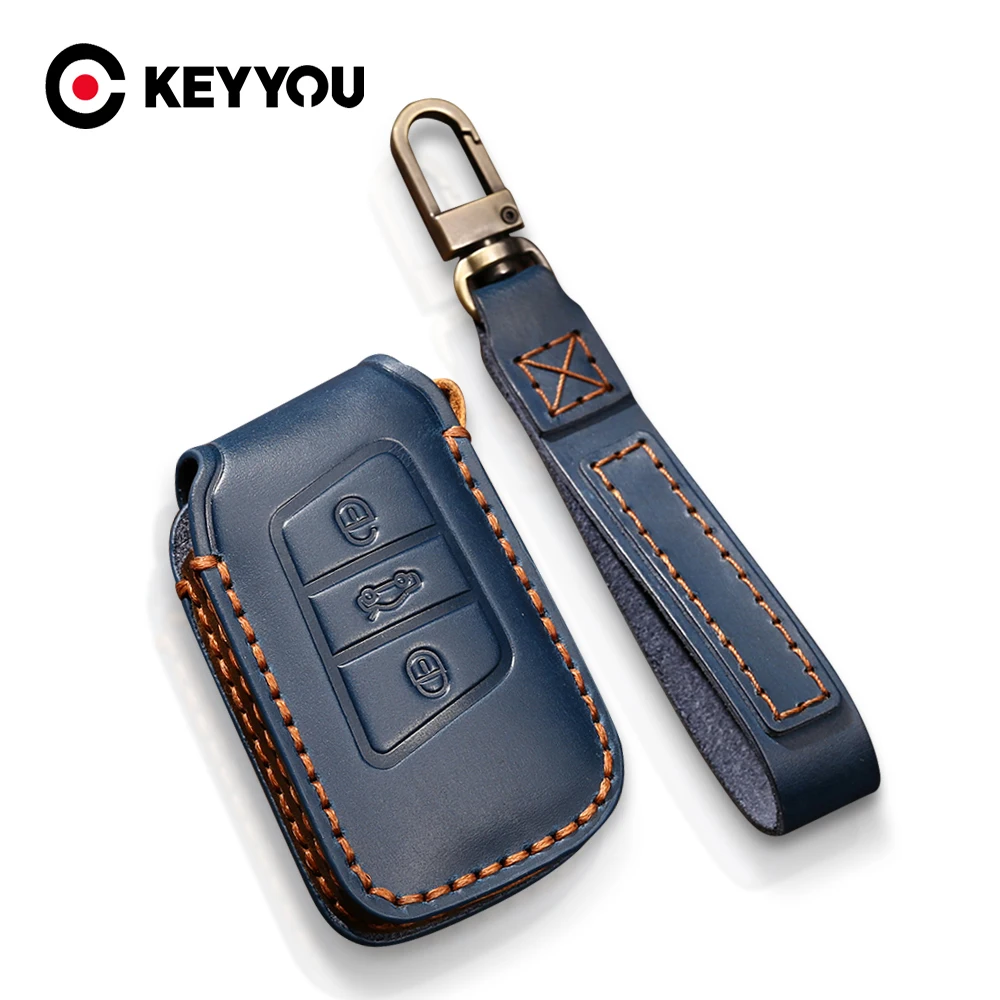 

Чехол KEYYOU для дистанционного ключа из натуральной кожи для VW Volkswagen Tiguan MK2 Magotan Passat B8 CC, Skoda Superb A7 2017 2018 3 BTN